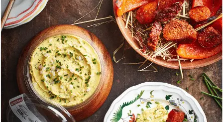 chorizo et poivrons fumés au foin de crau, carottes jaunes et fromage (1)